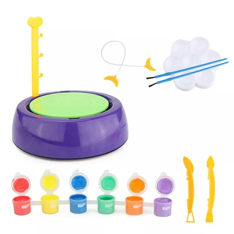 Kids Clay Pottery Wheel Workshop Set | DIY Art Craft Toy with Spinning Wheel