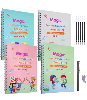 Magic Practice Copybook Set – Reusable Handwriting Copybook (4 Books + Pen & Refills) for Kids