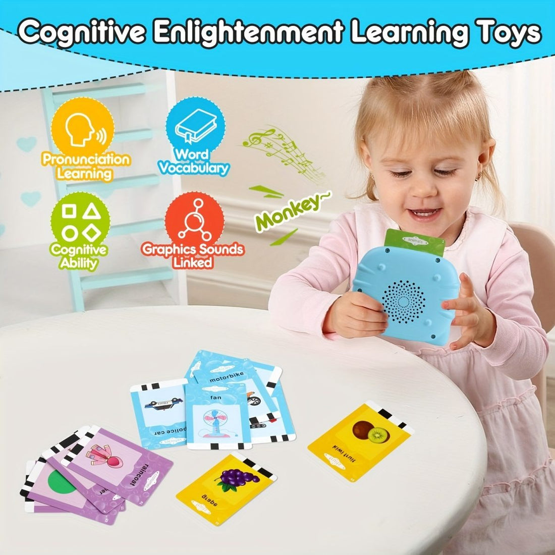 Talking Flash Cards Reader for Kids (112 Cards, Rechargeable)